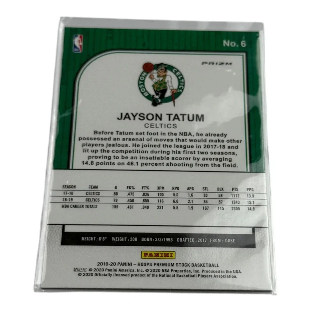 2019-20 Panini NBA Hoops Premium Stock Jayson Tatum Laser Prizm Card 6 Celtics